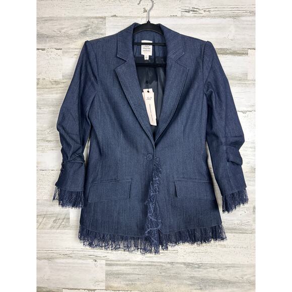 Cinq a Sept women size 2 Le Petite Roxie Lace Detail Denim Blue Jacket new posh